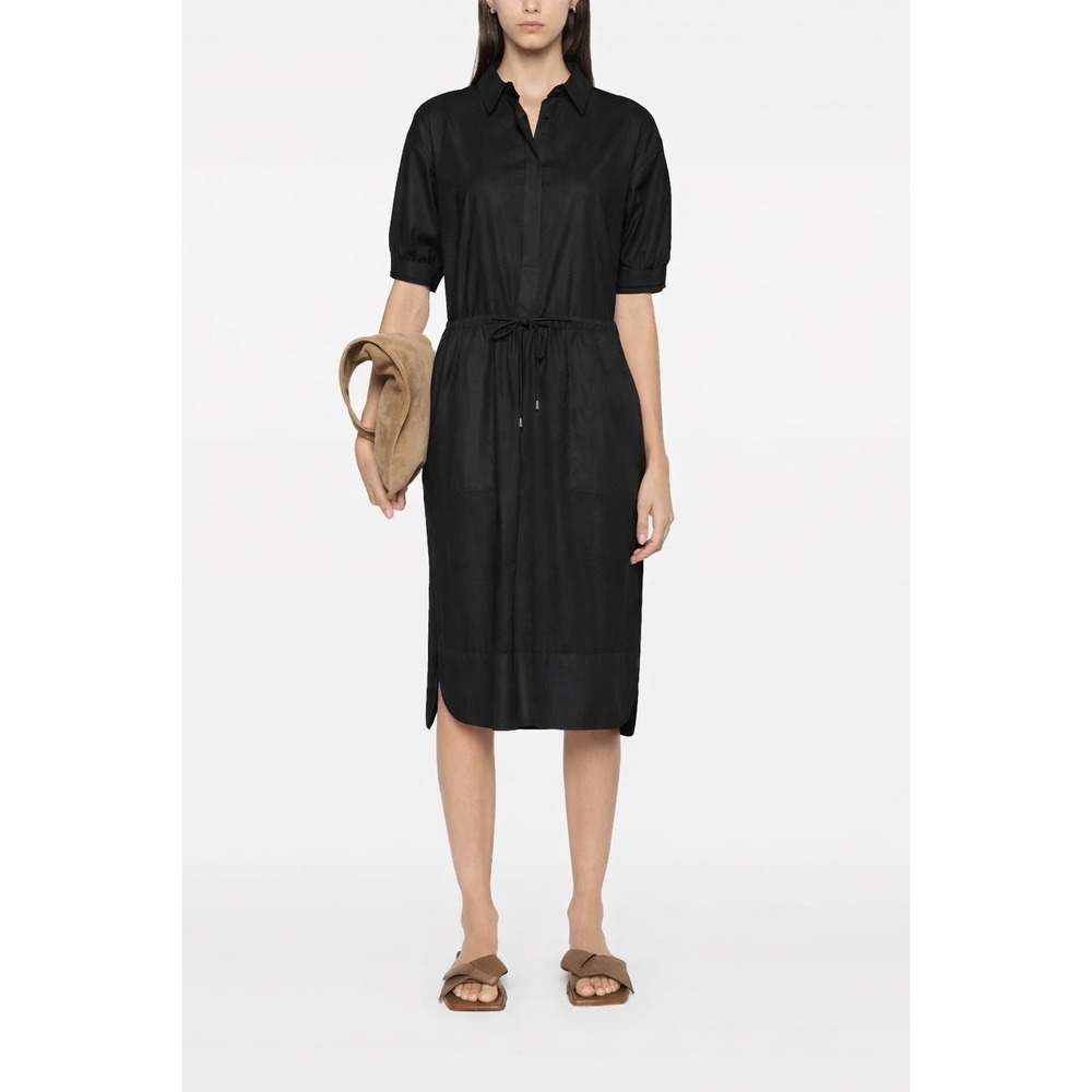 Lorena Antoniazzi Black Cotton Blend Drawstring Waist Shirt Dress Size 6